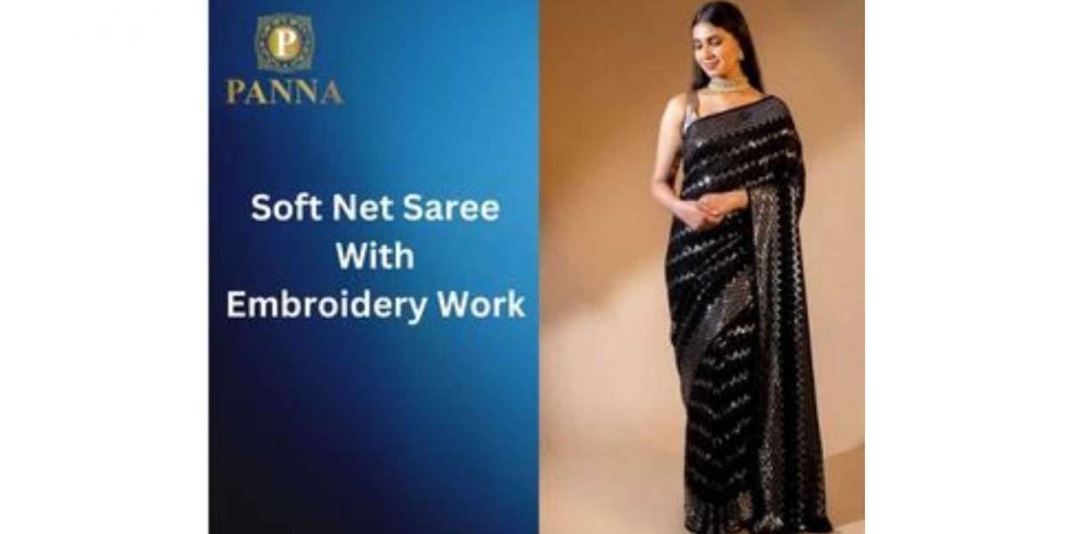 Soft Net Saree With Embroidery Work - Panna Sarees